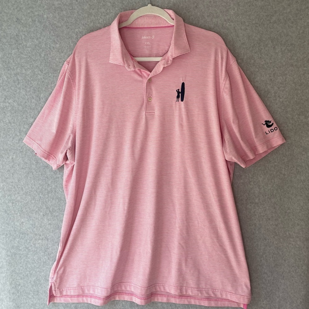 Johnnie-O pink striped polo shirt polyester, spandex, size XXL #AB